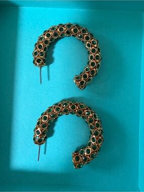 kate spade Gold Hoop Earrings with Green Stones - Women Jewelry